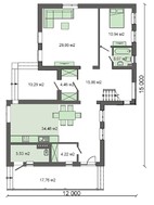 Проект сучасного котеджу з роздільними вітальнею і кухнею-їдальні