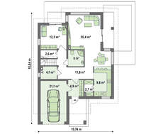 Проект котеджу з фронтальним гаражем