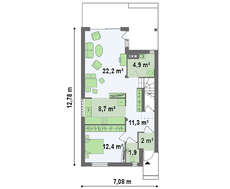 Проект енергозберігаючого будинку площею 127 м² для вузької ділянки