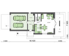 Проект будинку з мансардою та гаражем для вузької ділянки