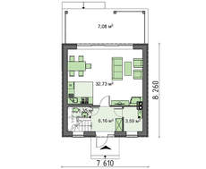 Проект компактного будинку з мансардою 80 m²