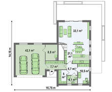 Проект будинку з мансардою з гаражем на два авто