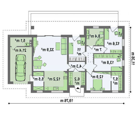 Проект одноповерхового котеджу для вузької ділянки