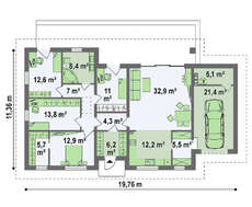 Проект одноповерхового котеджу для вузької ділянки