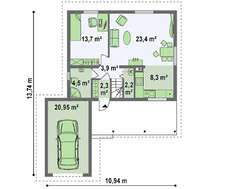Проект двоповерхового будинку з прибудованим гаражем на одне авто