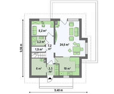 Проект затишного будинку з гостьовою спальнею на першому поверсі