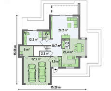 Проект невеликого сучасного двоповерхового будинку з терасою на другому поверсі