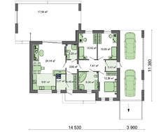 Одноповерховий котедж з плоским дахом для вузької ділянки
