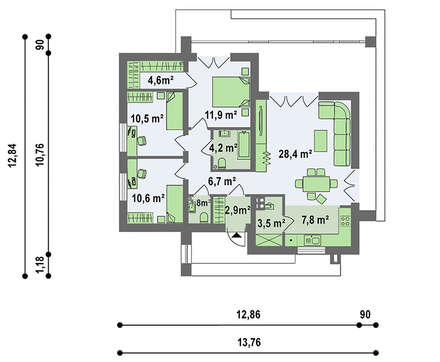 Проект невеликого одноповерхового будинку з плоскою покрівлею