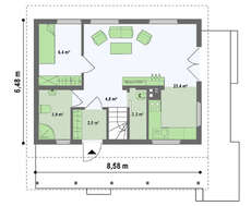 Проект невеликого дачного будиночка з фронтальною терасою