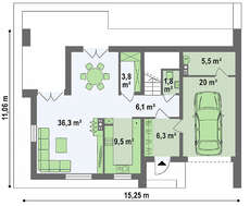 Проект цікавого котеджу з великою терасою над гаражем