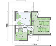 Проект двоповерхового котеджу з гаражем на дві машини площею понад 150 m²
