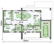 Класичний одноповерховий будинок для вузької ділянки площею 130 m²