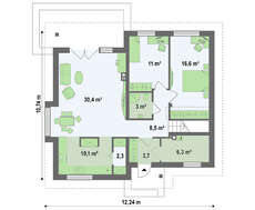 Проект будинку з додатковими кімнатами на першому поверсі