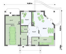 Проект будинку з гаражем, кутовою терасою