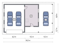 Проєкт гаража на 2 авто з великим навісом