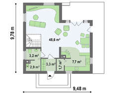 Проект стильного економічного котеджу з мансардою