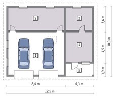 Проект просторого гаража на 2 авто з житловими приміщеннями