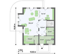 Проект приватного заміського світлого котеджу з мансардою