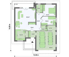 Проект великого одноповерхового будинку з гаражем для двох авто