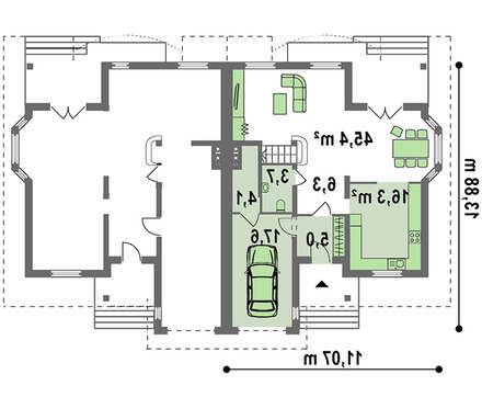 Проект будинку на дві сім'ї з гаражем і горищем