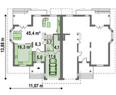 Проект будинку на дві сім'ї з гаражем і горищем