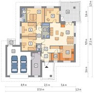 Проект одноповерхового котеджу на 2 авто і 5 спалень