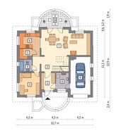 Двоповерховий особняк з напівкруглими балконами