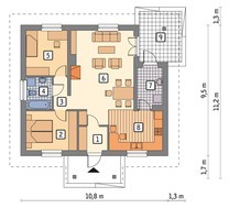 Проект одноповерхового будинку з чотирьохскатним дахом
