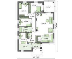 Одноповерховий котедж з кутовою терасою