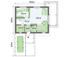 Проект котеджу з мансардою, двосхилим дахом і дерев'яним фасадом