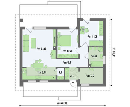 Проект одноповерхового будинку з невеликим горищем