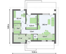 Проект одноповерхового будинку з невеликим горищем