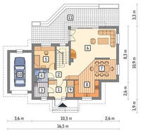 Сучасна будівля з великою вітальнею