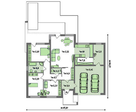 Проект сучасного котеджу з плоским дахом і гаражем для двох авто