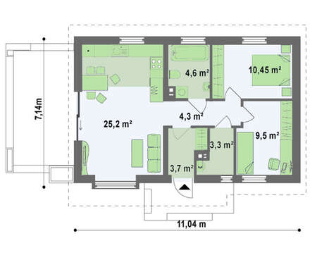 Проект невеликого класичного одноповерхового будинку