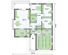 Проект одноповерхового будинку площею 175 кв.м. з гаражем для двох авто