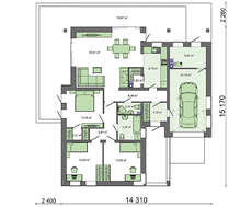 Проект заміського житлового будинку площею 152 кв.м. з гаражем на 1 авто