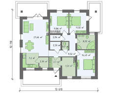 Проект одноповерхового будинку з четирехскатной дахом загальною площею 110 кв.м.