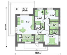 Проект затишного одноповерхового будинку площею 109 кв.м.