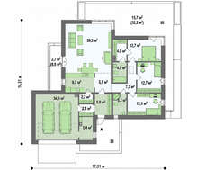 Проект одноповерхового будинку з невеликим гаражем для 2 авто площею 183 кв.м.