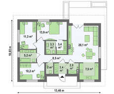 Проект заміського одноповерхового будинку площею 99 кв.м.