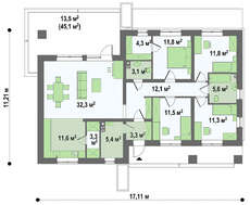Проект одноповерхового котеджу площею 130 кв.м.