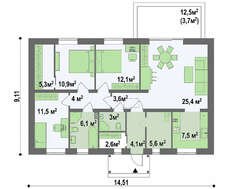 Проект будівництва невеликого 1 поверхового будинку загальною площею 105 кв.м