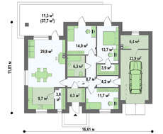 Проект одноповерхового класичного будинку з гаражем площею 151 кв.м
