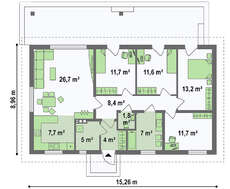 Проект одноповерхового будинку загальною площею 126 кв.м.