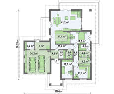 Проект одноповерхового будинку з гаражем для двох машин площею 187 кв.м.