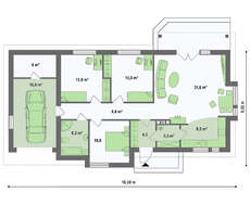 Проект одноповерхового котеджу загальною площею 121 кв.м.
