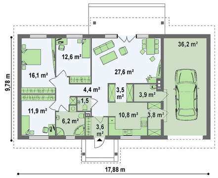 Проект одноповерхового будинку з гаражем