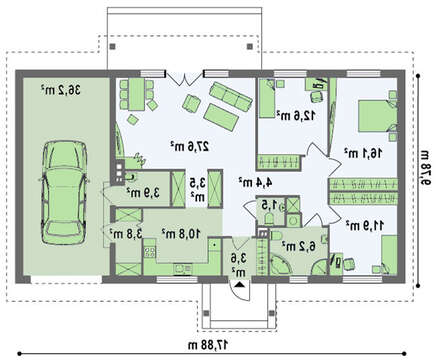 Проект одноповерхового будинку з гаражем